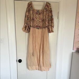 Free People Tan Sundress with 3/4 Bishop Sleeves